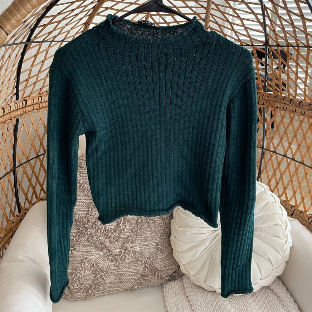 SHEIN Crop Sweater - Green; Size M